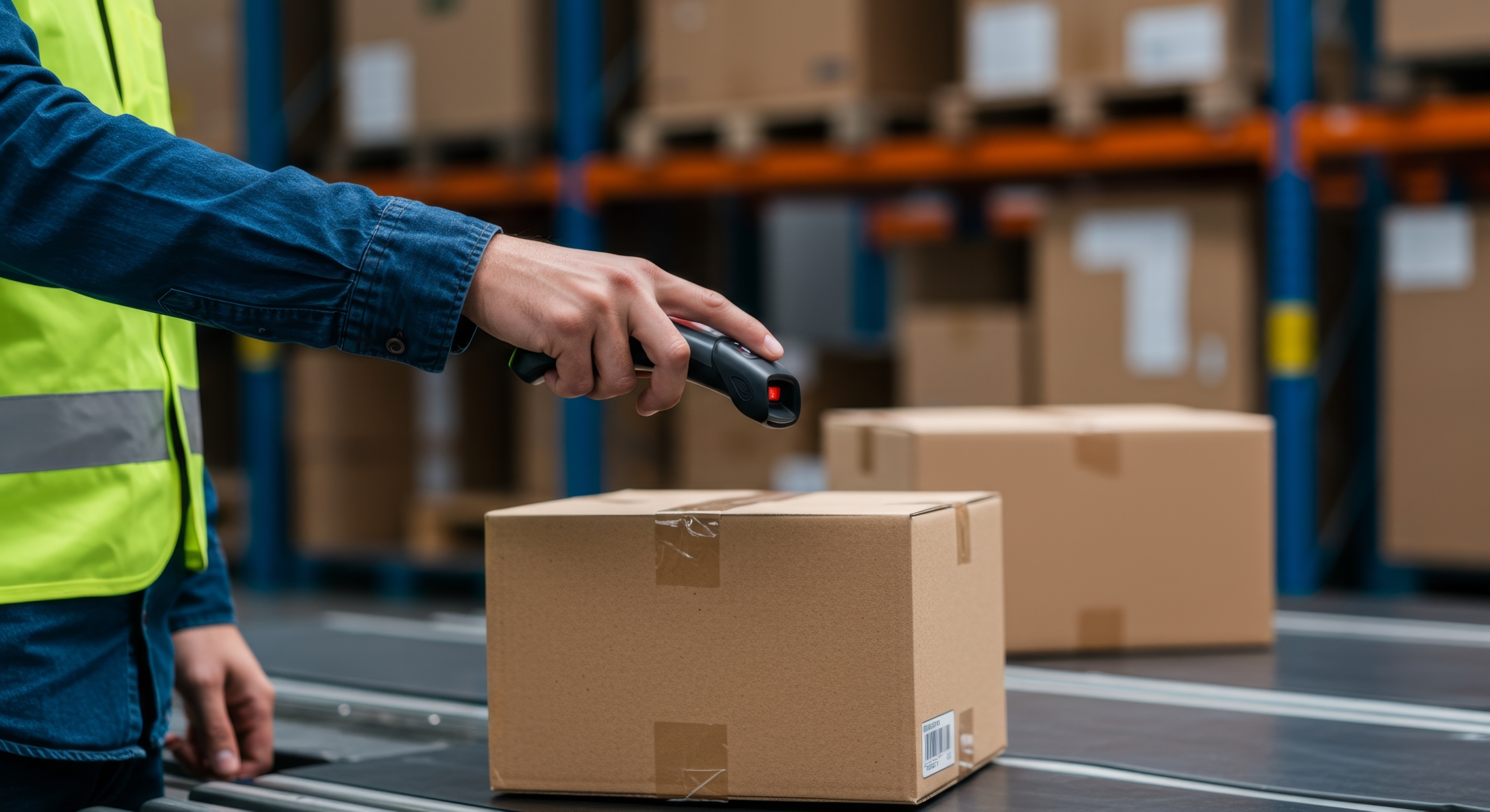 Parcel being scanned in a warehouse